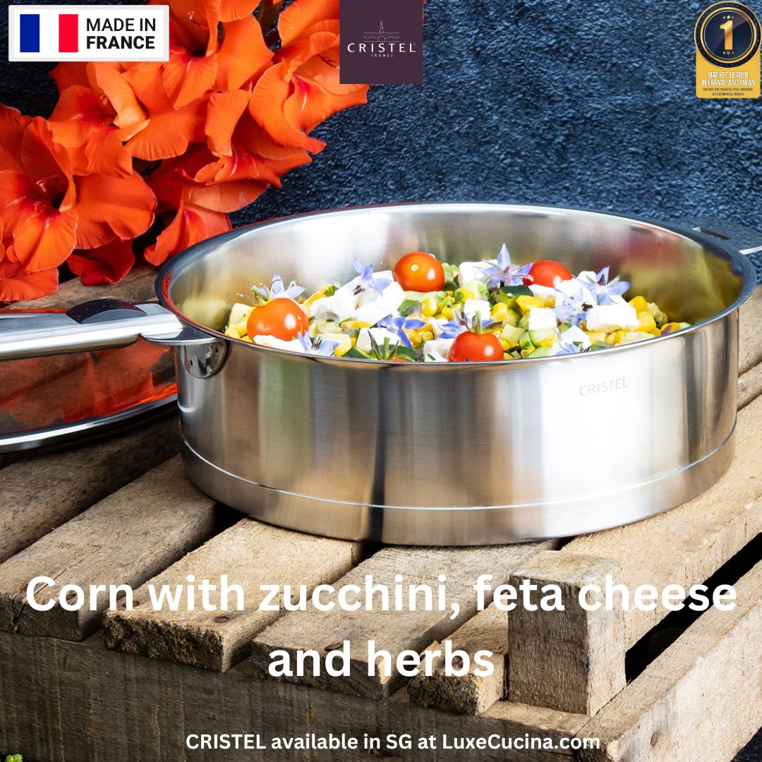 Corn with Zucchini, Feta cheese and herbs