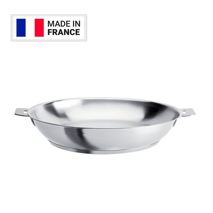 CRISTEL 3-Ply Stainless Steel 26cm Saute Pan and 26cm Frying Pan with Flat Glass Lid, Detachable Long Handle and 2 x Side Handles