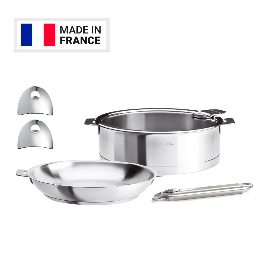 CRISTEL 3-Ply Stainless Steel 26cm Saute Pan and 26cm Frying